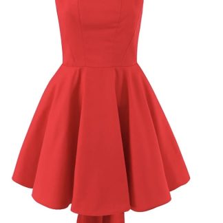 Robe Courte De Fête Élégante Mélange Polyester Rayonne Grand Nœud Dos Sans Manches Col Carré Festive Douce Pour Femmes